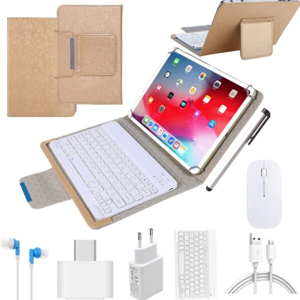 4G Tablets 10 1 inch Android 9 0,2 in 1Tablet with Keyboard, Tablet case & Mouse,4GB RAM 64GB ROM,Dual SIM Call & HD 5MP 8MP,8000mAh Quad Core Computer Tablets, Bluetooth/Google Play/GPS (Gold)